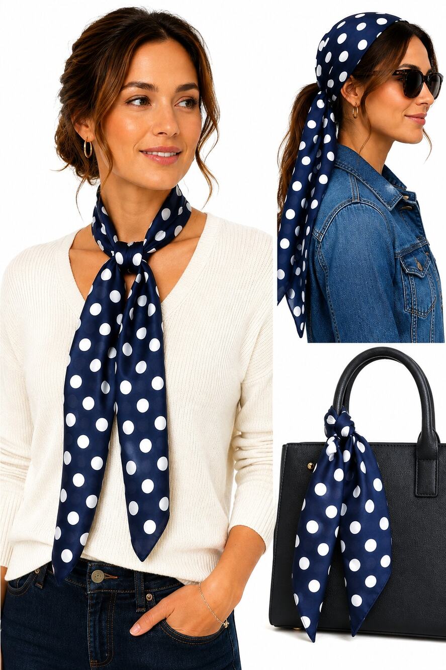 Vintage Berkshire Scarf Navy Blue White Polka Dot 23x53 Retro Neck Hair Scarf
